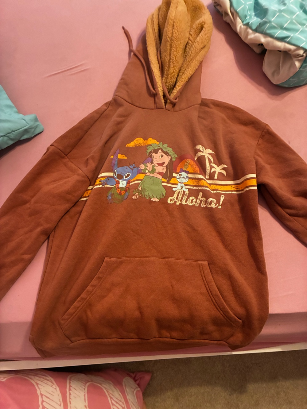 Disney Brown Pullover Hoodie with Lilo & Stitch Graphic